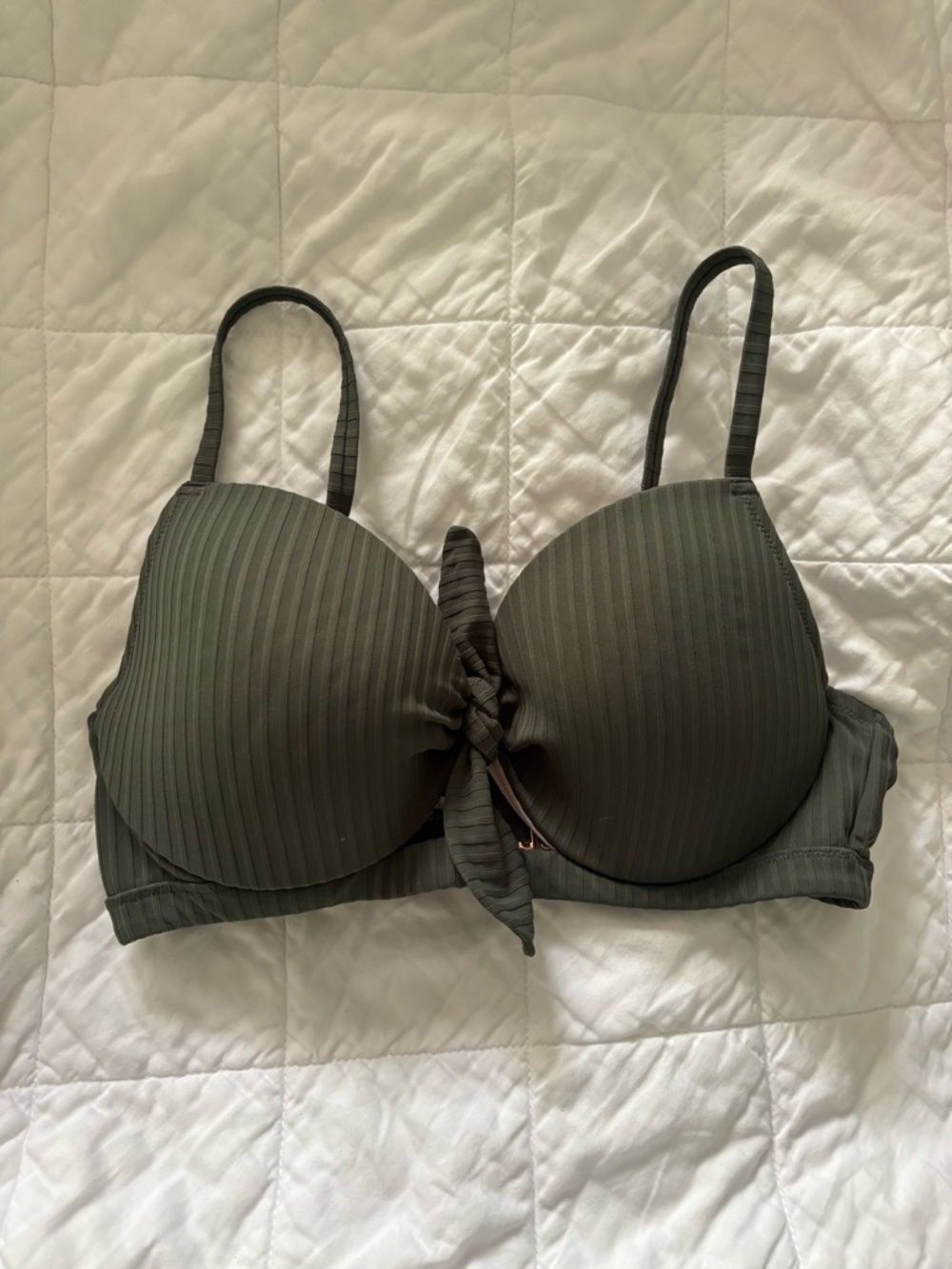 Shade & Shore Olive Ribbed Front-Tie Underwire Bra